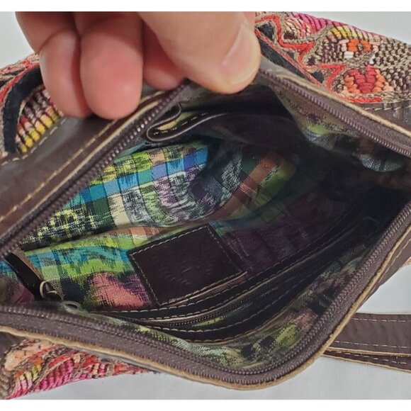 Artisan Guatemalan Shoulder Crossbody Bag Leather Embroidered Fall Autumn Colors - Picture 11 of 16